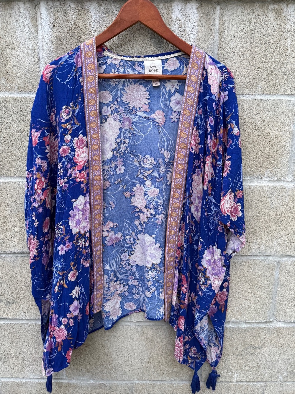 Knox Rose Blue Floral Kimono Tunic with Pink & Cream Accents